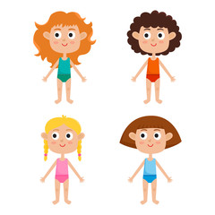Young european girls body template: front. Girls in shirts and p