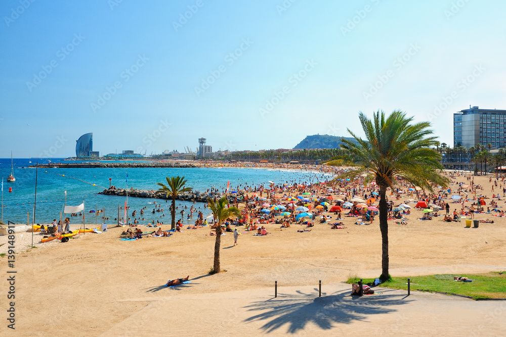 Wall mural view of barcelona beach