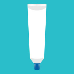 Toothpaste tube. White tube with blue cap. Vector illustration