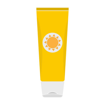 Sunscreen Protection Sun Care Cosmetics Container Orange tube. Vector illustration.
