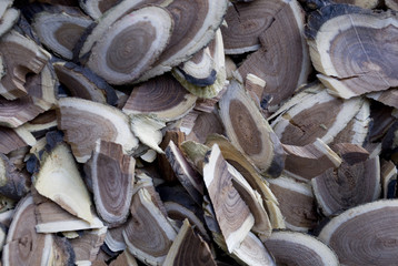 Background wood shavings: made of slices of small wooden logs
