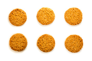 Delicious appetizing cereal cookies isolated on white background. Healthy food concept. Tasty food concept.