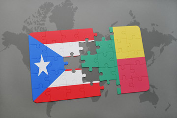 puzzle with the national flag of puerto rico and benin on a world map