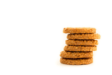 Delicious appetizing cereal cookies isolated on white background. Healthy food concept. Tasty food concept.