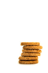 Delicious appetizing cereal cookies isolated on white background. Healthy food concept. Tasty food concept.