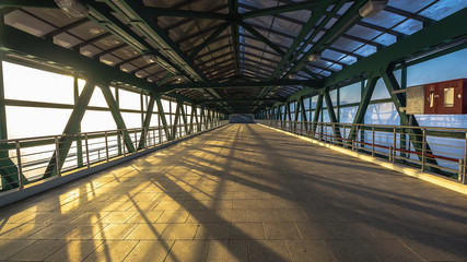 steel pedestrian bridge overpasses highway