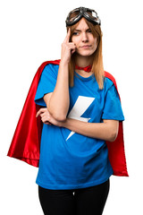 Pretty superhero girl thinking