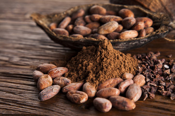 Aromatic cocoa, powder and food dessert background