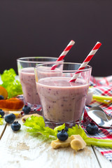 Blueberry and blood orange smoothie with celery and chocolate