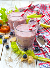 Blueberry and blood orange smoothie with celery and chocolate