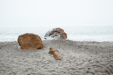 frozen sea in winter. Iced sea and covered with untouched snow