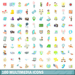 Fototapeta premium 100 multimedia icons set, cartoon style