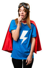 Pretty superhero girl coughing a lot