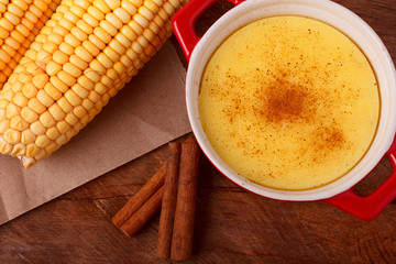 Brazilian sweet custard-like dessert curau de milho mousse of corn