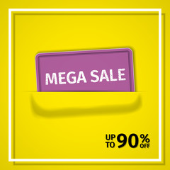 Sale banner. Vector discount label up to 90% off. Poster design.