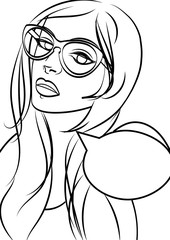 Cute hipster woman in glasses in pop art comic style. Isolated eps 10.