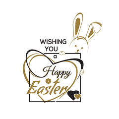 Obraz premium Wishing you a Happy Easter. Greeting inscription with the cute Easter bunny. Easter art, hand lettering card. Vector illustration