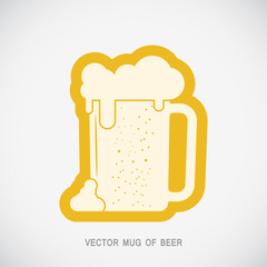 Vector isolated yellow icon with mug of beer on the gradient gray background.