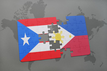 puzzle with the national flag of puerto rico and philippines on a world map