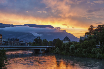 Grenoble architecture along Isere River