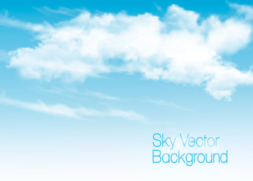 Blue sky background with white  transparent clouds. Vector background.