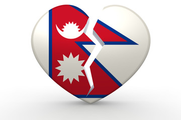 Broken white heart shape with Nepal flag