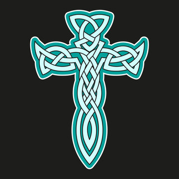 Vector illustration of a blue/green celtic knot cross