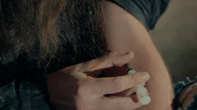 The addict takes the drug