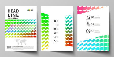 Business templates for brochure, magazine, flyer, annual report. Cover design template, vector layout in A4 size. Colorful rectangles, moving dynamic shapes forming abstract polygonal style background