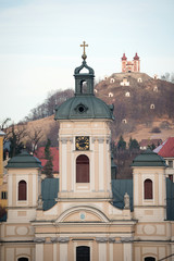 Parish church with Calvary Mount in background, Banska Stiavnica, Slovakia