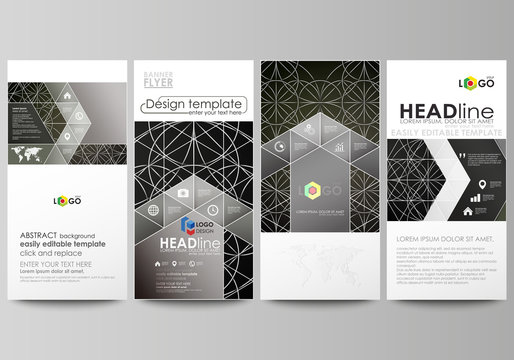 Flyers set, modern banners. Business templates. Cover design template, easy editable vector layouts. Celtic pattern. Abstract ornament, geometric vintage texture, medieval classic ethnic style.