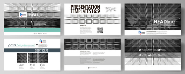 Business templates in HD format for presentation slides. Vector layouts in flat design. Abstract infinity background, 3d structure with rectangles forming illusion of depth and perspective.