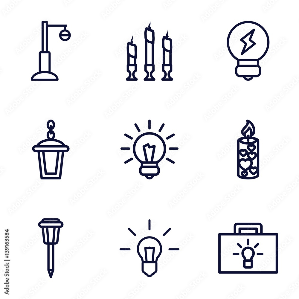Poster set of 9 illumination outline icons