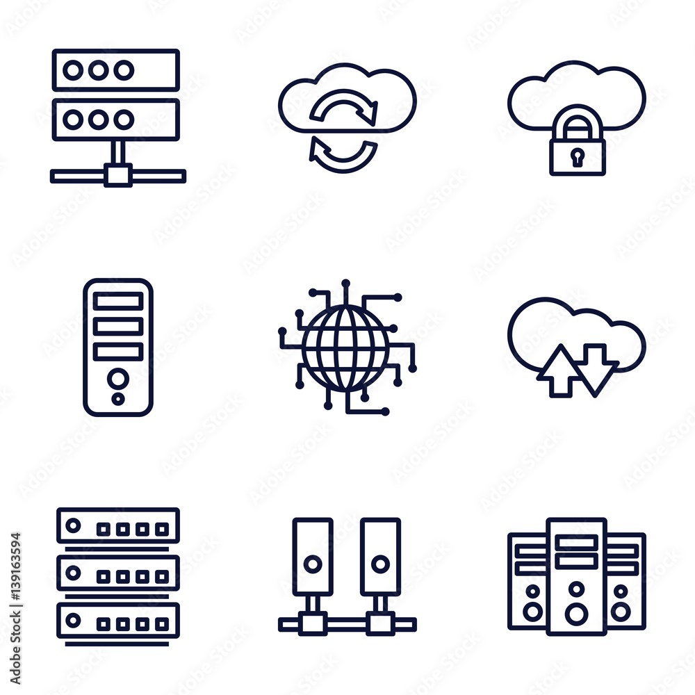 Poster set of 9 server outline icons