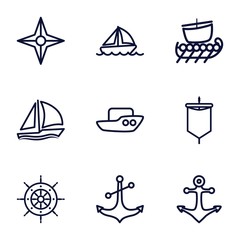 Set of 9 nautical outline icons