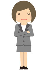 かわいいビジネスウーマン　ボブでグレーのスーツの女性 困る