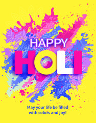 Obraz na płótnie Canvas Happy Holi background with greeting. Vector illustration.