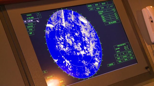 Radar in a ship maneuvers simulator. The maneuvers simulators are used to train workers and control any risk.
