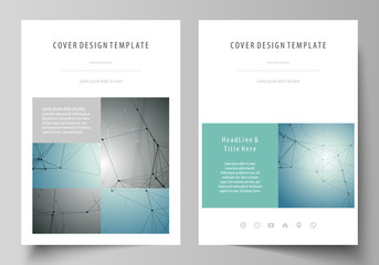 Business templates for brochure, magazine, flyer, booklet, report. Cover design template, vector layout in A4 size. Geometric background. Molecular structure. Scientific, medical, technology concept.