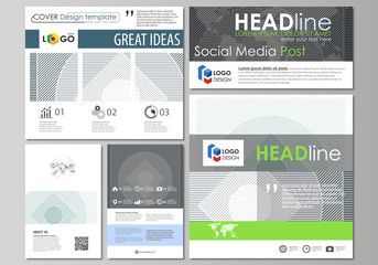 Social media posts set. Business templates. Abstract design template, vector layouts in popular formats. Minimalistic background with lines. Gray color geometric shapes forming beautiful pattern.