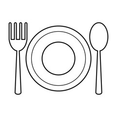 plate spoon fork utensils thin line vector illustration eps 10