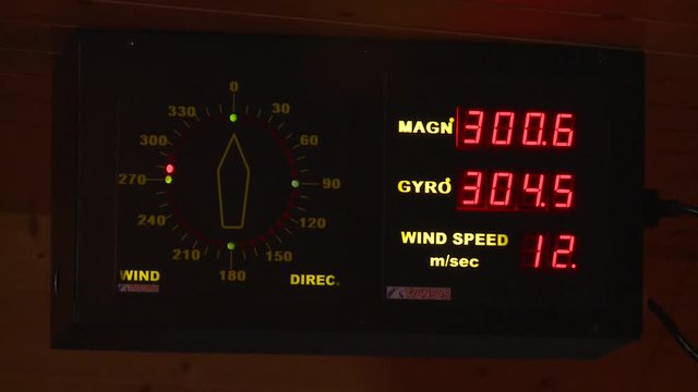 Display of an anemometer on a ship maneuvers simulator in Port. The maneuvers simulators are used to train workers and control any risk.