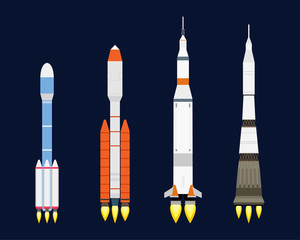 Vector technology ship rocket cartoon design for startup innovation product and cosmos fantasy space launch graphic exploration.