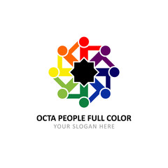 Octagonal Colorful People Logo
