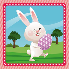 Fototapeta premium happy easter bunny egg decorative pink frame vector illustration eps 10