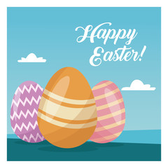 happy easter card cute egg decorative blue sky vector illustration eps 10