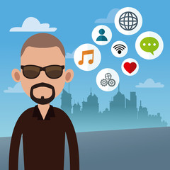 beard man with social media icons vector illustration eps 10