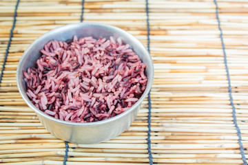 Cooked purple rice berry, clean food.