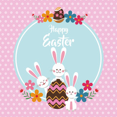 happy easter bunnies egg floral dots background vector illustration eps 10
