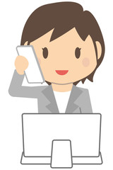 かわいいショートヘアのビジネスウーマン　グレーのスーツの女性